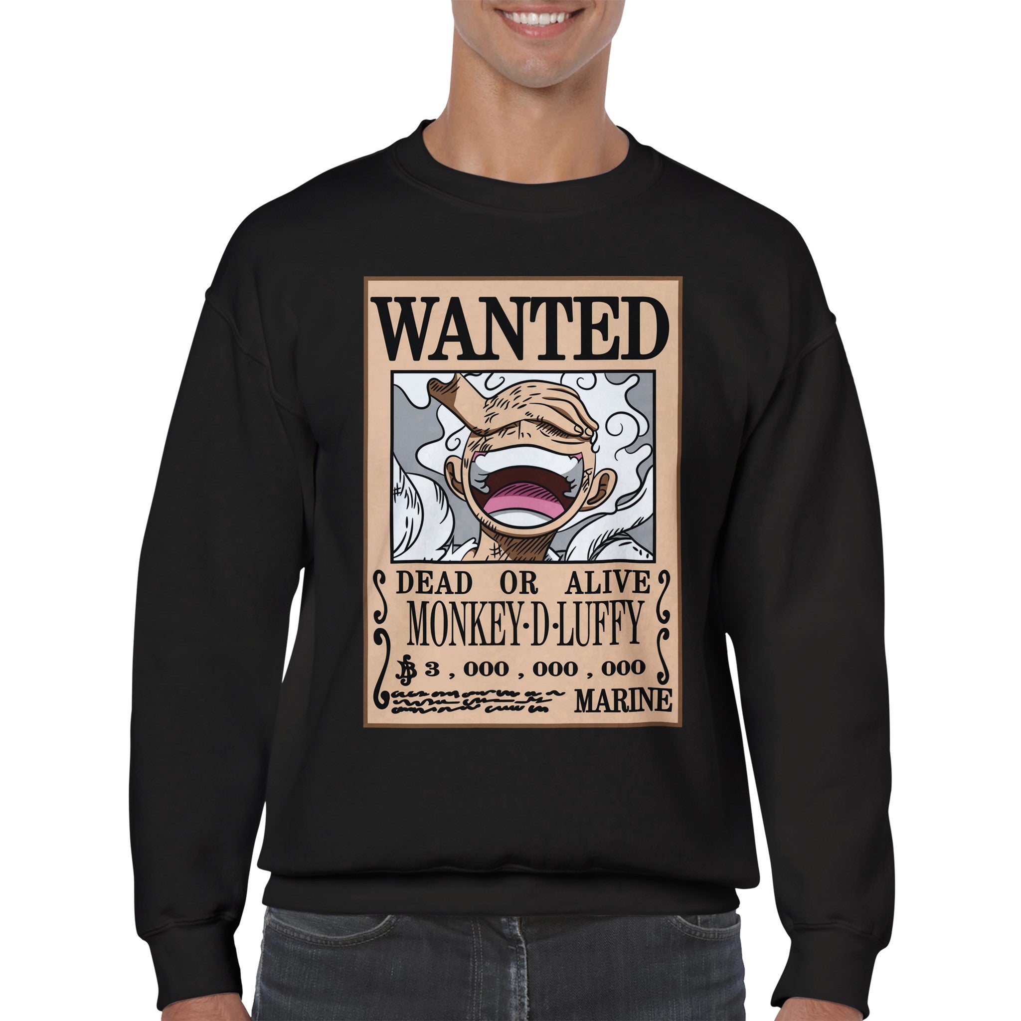 shop and buy one piece anime clothing luffy gear 5 wanted poster sweatshirt/jumper/longsleeve